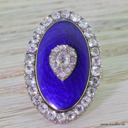 fig 1. Georgian 2.58 Carat Old Cut Diamond & Blue Enamel Remembrance Ring, circa 1800