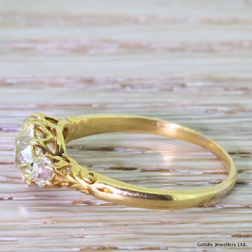 fig 2. Victorian 1.46 Carat Light Yellow & White Old Cut Diamond Trilogy Ring, circa 1900