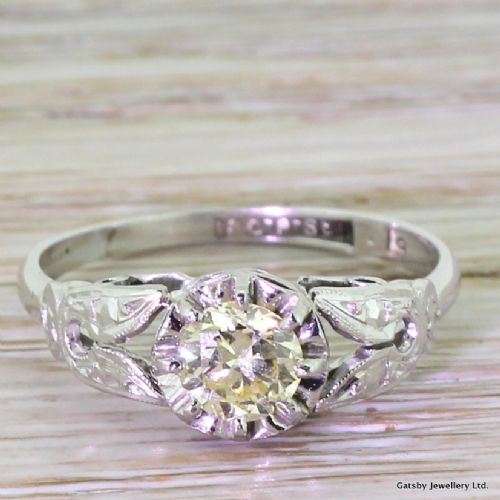 fig 1. Art Deco 0.56 Carat Light Fancy Yellow Diamond Engagement Ring, circa 1935