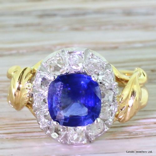 fig 1. Mid Century 1.35 Carat Sapphire & 0.90 Carat Old Cut Diamond Ring, circa 1950
