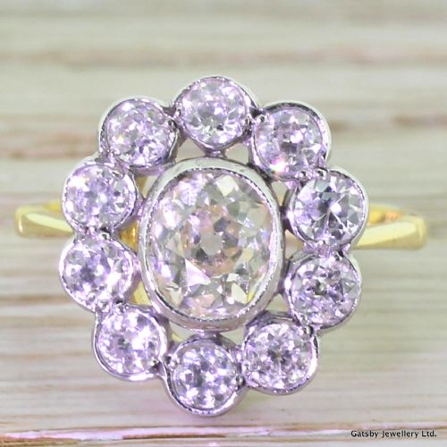 fig 1. Art Deco 2.00 Carat Old Cut Diamond Oval Cluster Ring, circa 1925
