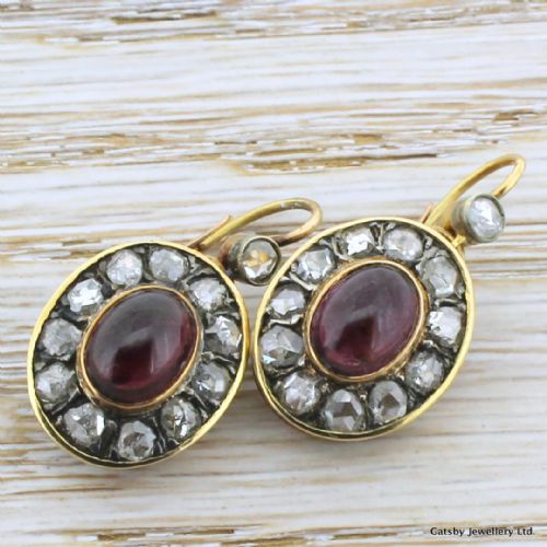 fig 1. Victorian Cabochon Garnet & Rose Cut Diamond Drop Earrings, circa 1900