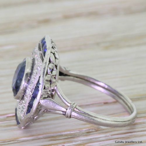 fig 2. Art Deco Sapphire & Old Cut Diamond Plaque Ring, France, circa 1915