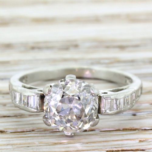 fig 1. Art Deco 2.20 Carat Old Cut & Baguette Cut Engagement Ring, circa 1930