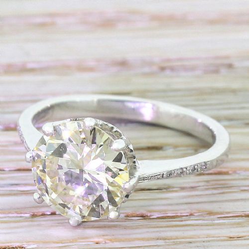 Art Deco 2.66 Carat Old European Cut Diamond Engagement Ring, Circa 1940
