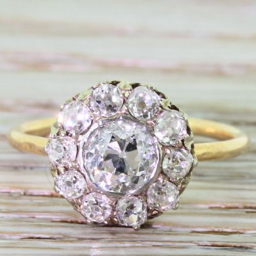 fig 1. Art Deco 1.95 Carat Old Cut Diamond Target Cluster Ring, circa 1925