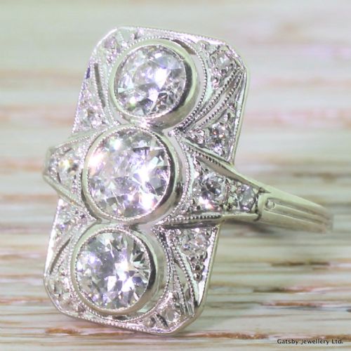 Art Deco 2.76 Carat Old Cut Diamond Plaque Ring, Circa 1935
