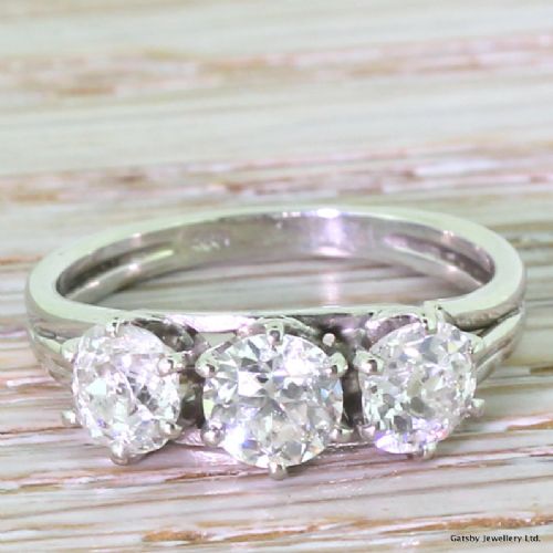 fig 1. Art Deco 1.60 Carat Old Cut Diamond Trilogy Ring, circa 1935