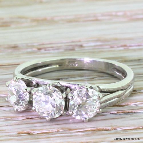 Art Deco 1.60 Carat Old Cut Diamond Trilogy Ring, Circa 1935
