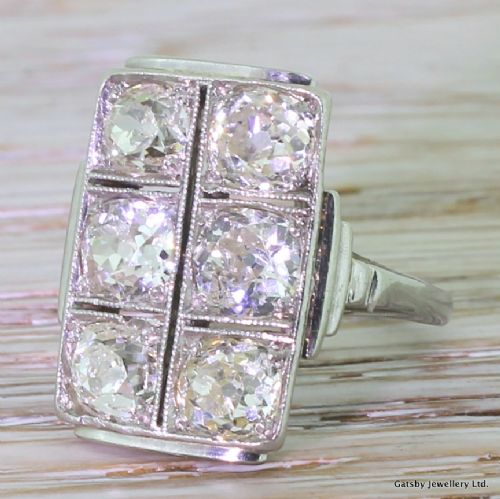 Art Deco 3.30 Carat Old Cut Diamond Plaque Ring, Circa 1930
