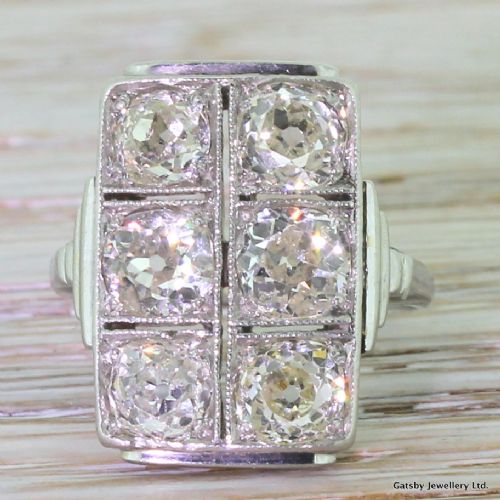 fig 1. Art Deco 3.30 Carat Old Cut Diamond Plaque Ring, circa 1930