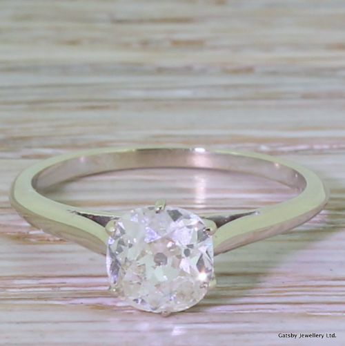 fig 1. Art Deco 0.94 Carat Old Cushion Cut Diamond Engagement Ring, French, circa 1935