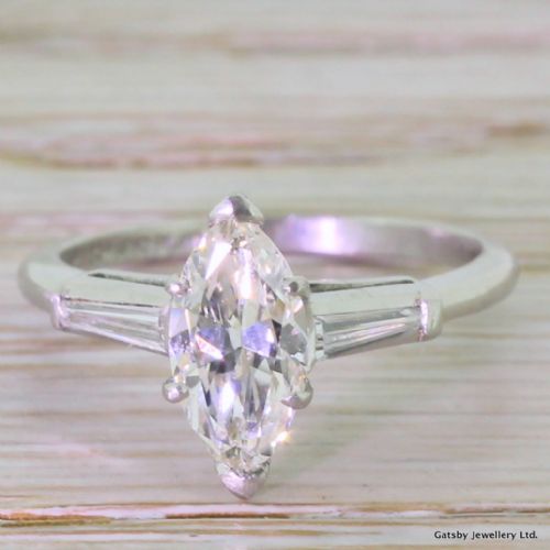 fig 1. Art Deco 1.00 Carat Marquise Cut Diamond Engagement Ring, circa 1940