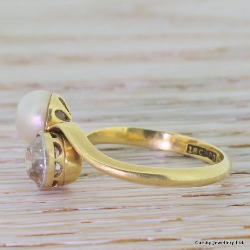 fig 2. Art Deco Pearl & 0.94 Carat Fancy Cognac Old Cut Diamond Crossover Ring, circa 1935