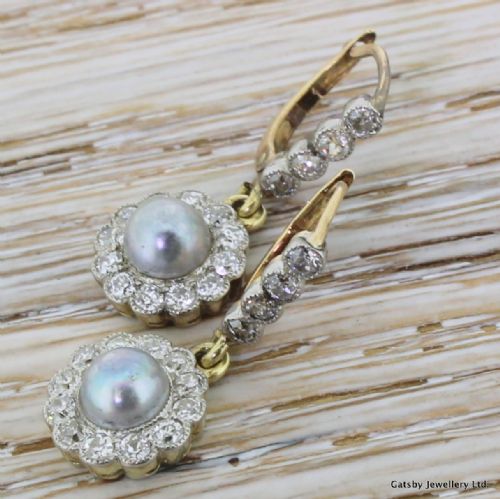 fig 1. Victorian Mabé Pearl & Old Cut Diamond Cluster Earrings, circa 1900
