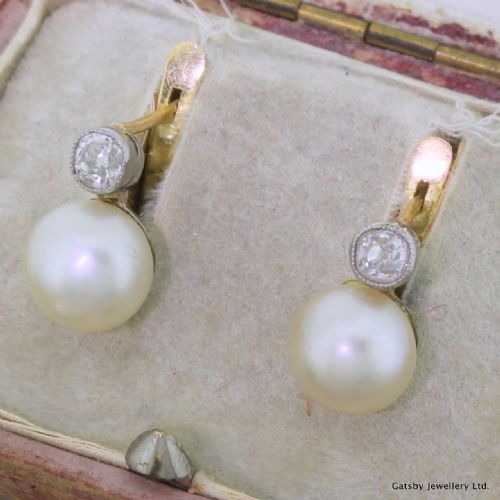 Victorian Natural Pearl & Old Cut Diamond Earrings, Circa 1900

