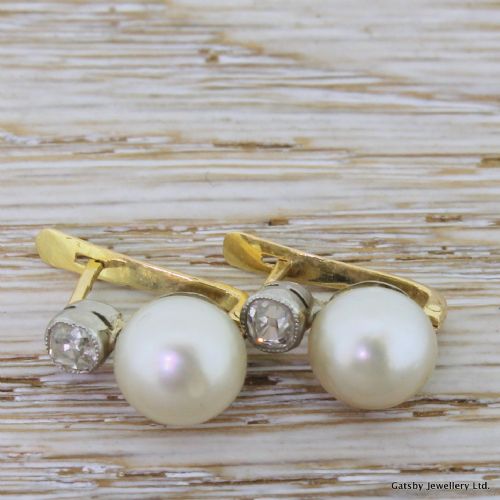 fig 1. Victorian Natural Pearl & Old Cut Diamond Earrings, circa 1900
