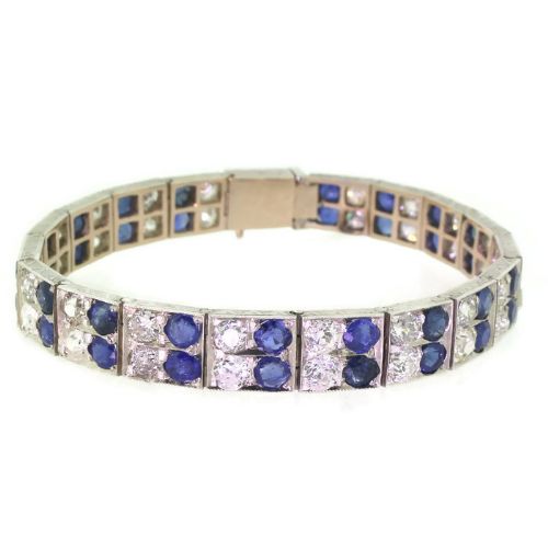 fig 1. Art Deco 9.80 Carat Old Cut Diamond & 10.80 Carat Sapphire Bracelet, circa 1935