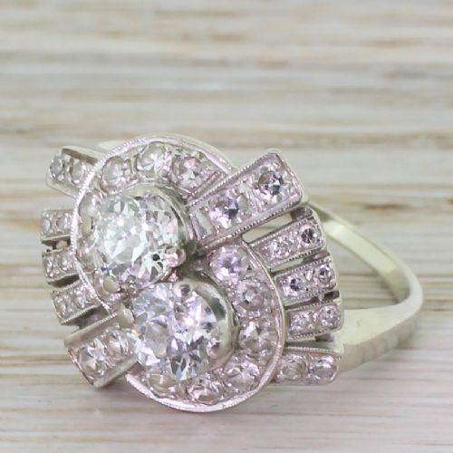 Retro 1.63 Carat Old Cut Diamond “Twist” Ring, Circa 1945

