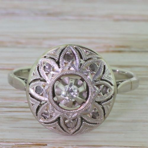 fig 1. Mid Century 0.21 Carat Old Cut Diamond “Lotus” Ring, French, circa 1950