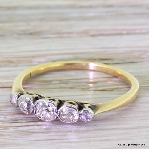 Victorian 0.41 Carat Old Cut Diamond Five Stone Ring, Circa 1900
