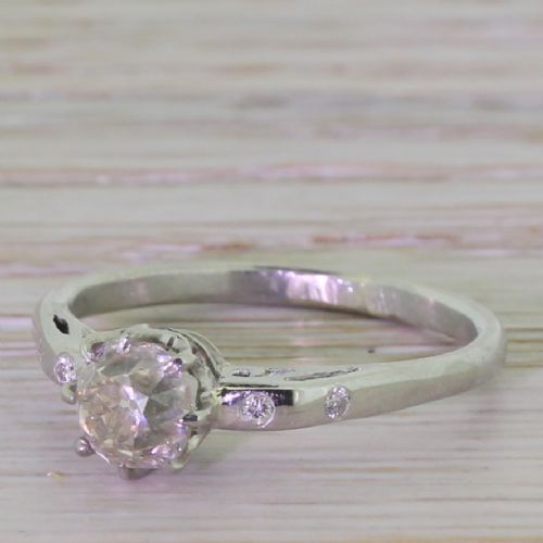 Mid Century 1.00 Carat Old Cut Diamond Engagement Ring, Circa 1950
