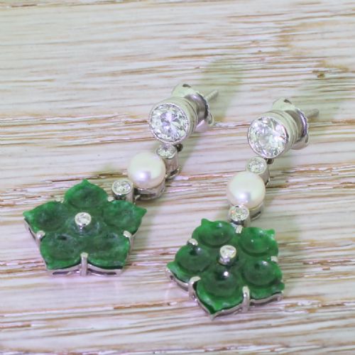 fig 1. Art Deco Diamond, Pearl & Jade Drop Earrings, circa 1935
