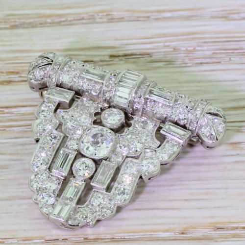 Edwardian 4.00 Carat Old Cut & Baguette Cut Diamond Shield Pendant, Circa 1910
