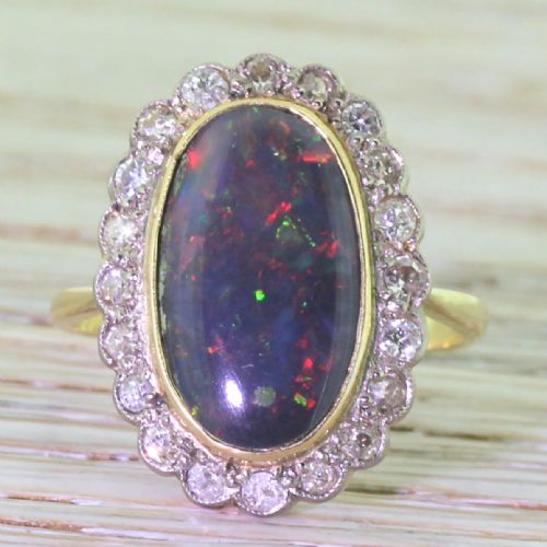 fig 1. Art Deco 2.30 Carat Black Opal & Old Cut Diamond Ring, circa 1925