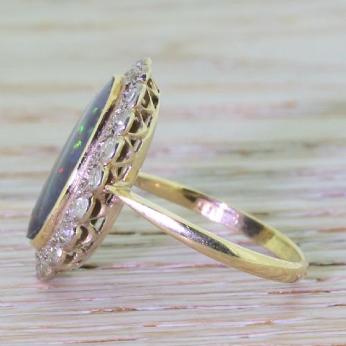 fig 2. Art Deco 2.30 Carat Black Opal & Old Cut Diamond Ring, circa 1925