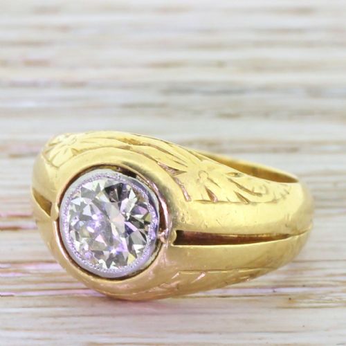 Mid Century 1.09 Carat Old Cut Diamond Ornate Solitaire Ring, 1950
