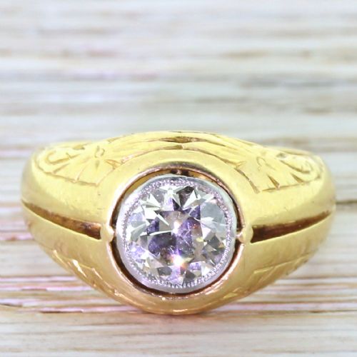 fig 1. Mid Century 1.09 Carat Old Cut Diamond Ornate Solitaire Ring, 1950
