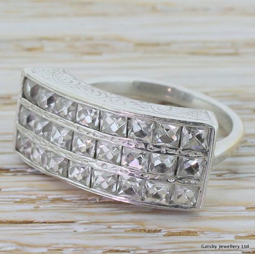 Art Deco 2.00 Carat French Cut Diamond “Three Row” Ring, Circa 1940
