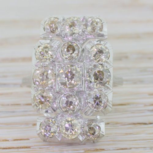 fig 1. Art Deco 2.50 Carat Light Fancy Cognac Old Cut Diamond Plaque Ring, circa 1935
