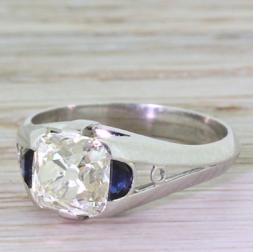 Art Deco 2.54 Carat Old Cushion Cut Diamond Engagement Ring, French, Circa 1930
