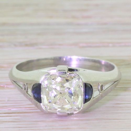 fig 1. Art Deco 2.54 Carat Old Cushion Cut Diamond Engagement Ring, French, circa 1930
