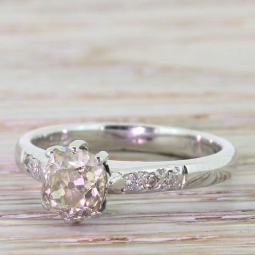 Art Deco 1.05 Carat Old Cushion Cut Diamond Engagement Ring, Circa 1935
