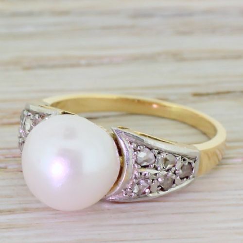 Edwardian Pearl & Rose Cut Diamond Solitaire Ring, Circa 1905
