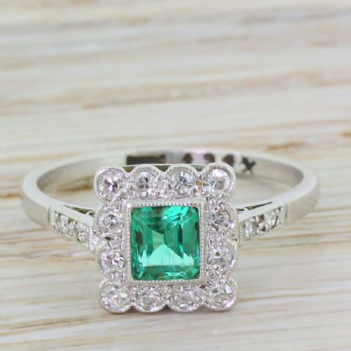 fig 1. Art Deco Square Cut Emerald & Diamond Cluster Ring, circa 1935