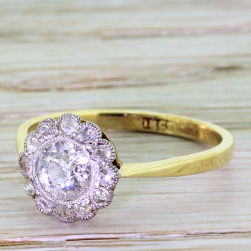 Art Deco 0.91 Carat Old Cut Diamond Target Cluster Ring, Circa 1920
