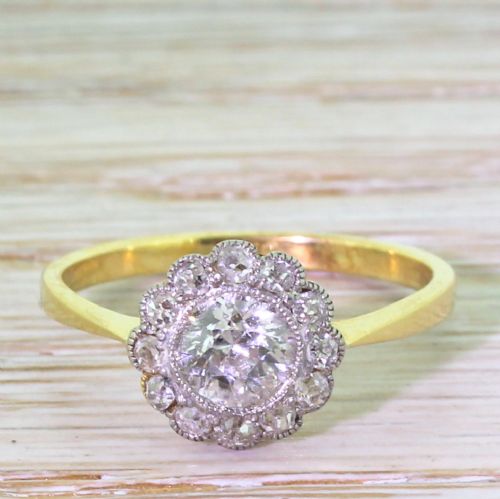 fig 1. Art Deco 0.91 Carat Old Cut Diamond Target Cluster Ring, circa 1920