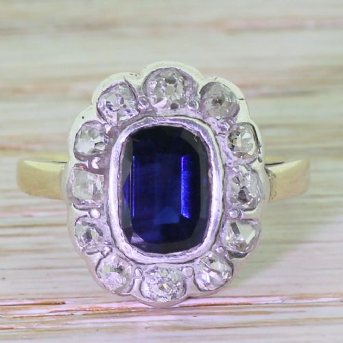 fig 1. Victorian 1.50 Carat Sapphire & Old Cut Diamond Cluster Ring, circa 1860
