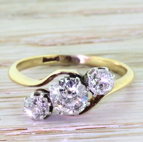 fig 1. Art Deco 1.25 Carat Old Cut Diamond Trilogy Crossover Ring, circa 1935