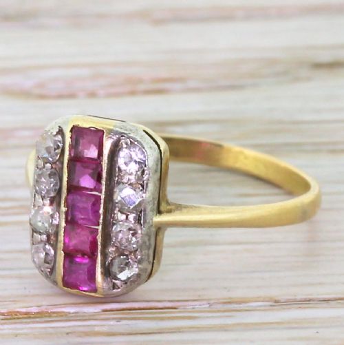 Art Deco Ruby & Diamond Plaque Ring, Circa 1915
