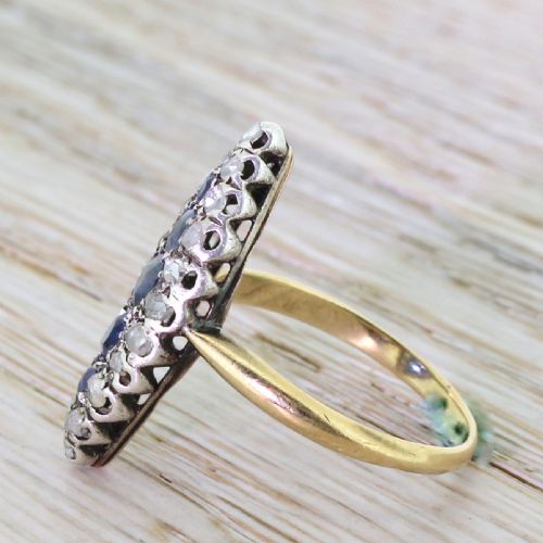 fig 2. Early Victorian Sapphire & Rose Cut Diamond Navette Ring, circa 1840