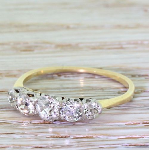 Victorian 0.90 Carat Old Cut Diamond Five Stone Ring, Circa 1900
