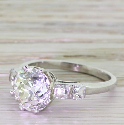 Art Deco 2.46 Carat Old Cut & 0.48 Carat Asscher Cut Diamond Engagement Ring, Circa 1930