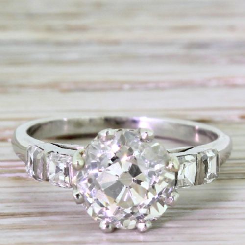 fig 1. Art Deco 2.46 Carat Old Cut & 0.48 Carat Asscher Cut Diamond Engagement Ring, circa 1930