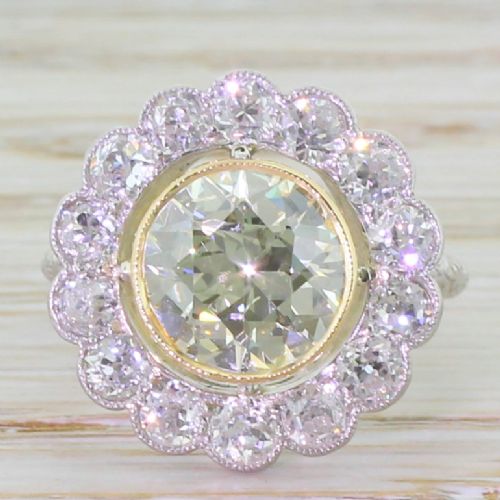 fig 1. Art Deco 4.50 Carat Fancy Yellow & White Old Cut Diamond Cluster Ring, circa 1920