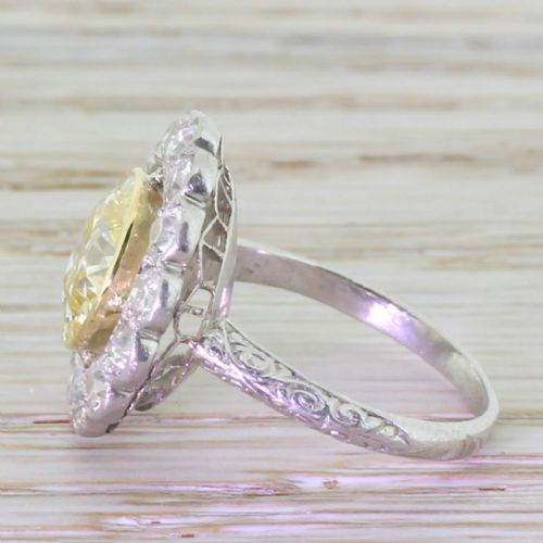 fig 2. Art Deco 4.50 Carat Fancy Yellow & White Old Cut Diamond Cluster Ring, circa 1920